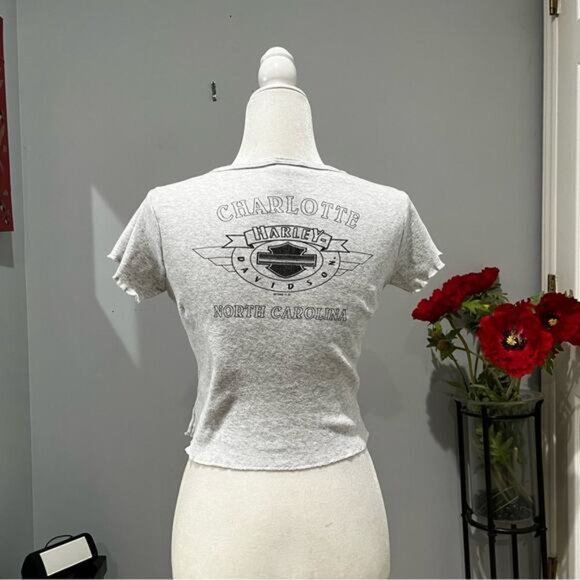 NEW Harley Davidson Vintage 90s Cropped Ruffle Flutter Babydoll Tee T Shirt Top - Picture 2 of 13